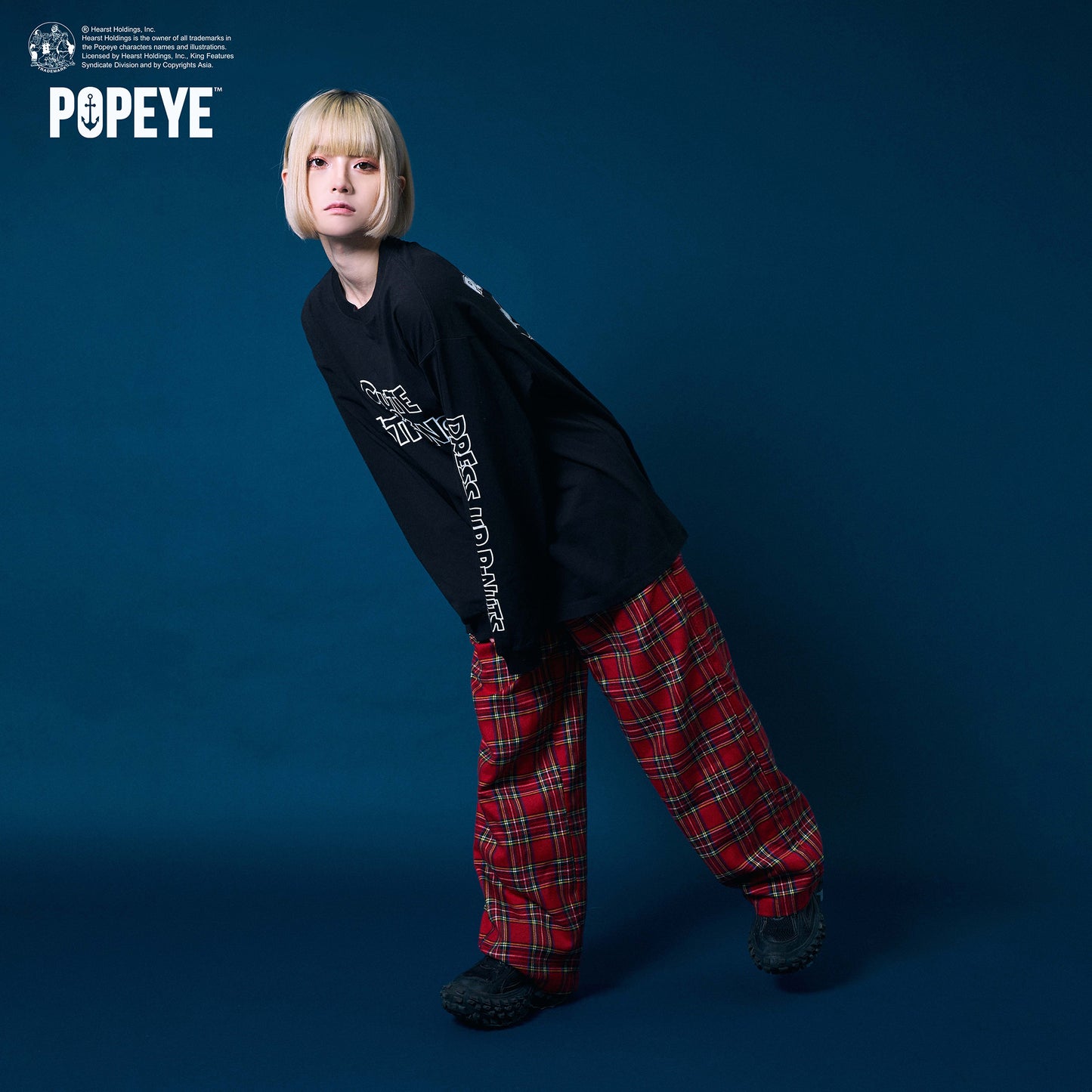 【POKOPEA　Collaboration】POPEYE™ x オシャレになりたい！ピーナッツくん　Graphic Long Sleeve T-shirt　Black（M）