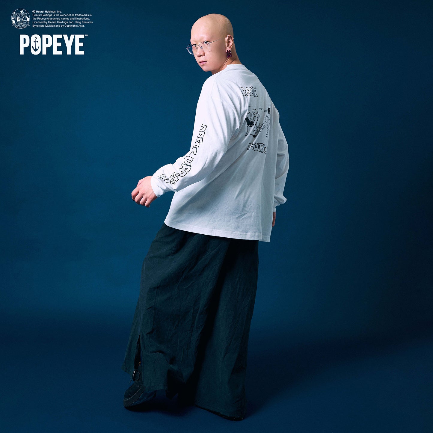 【POKOPEA　Collaboration】POPEYE™ x オシャレになりたい！ピーナッツくん　Graphic Long Sleeve T-shirt　White（M）
