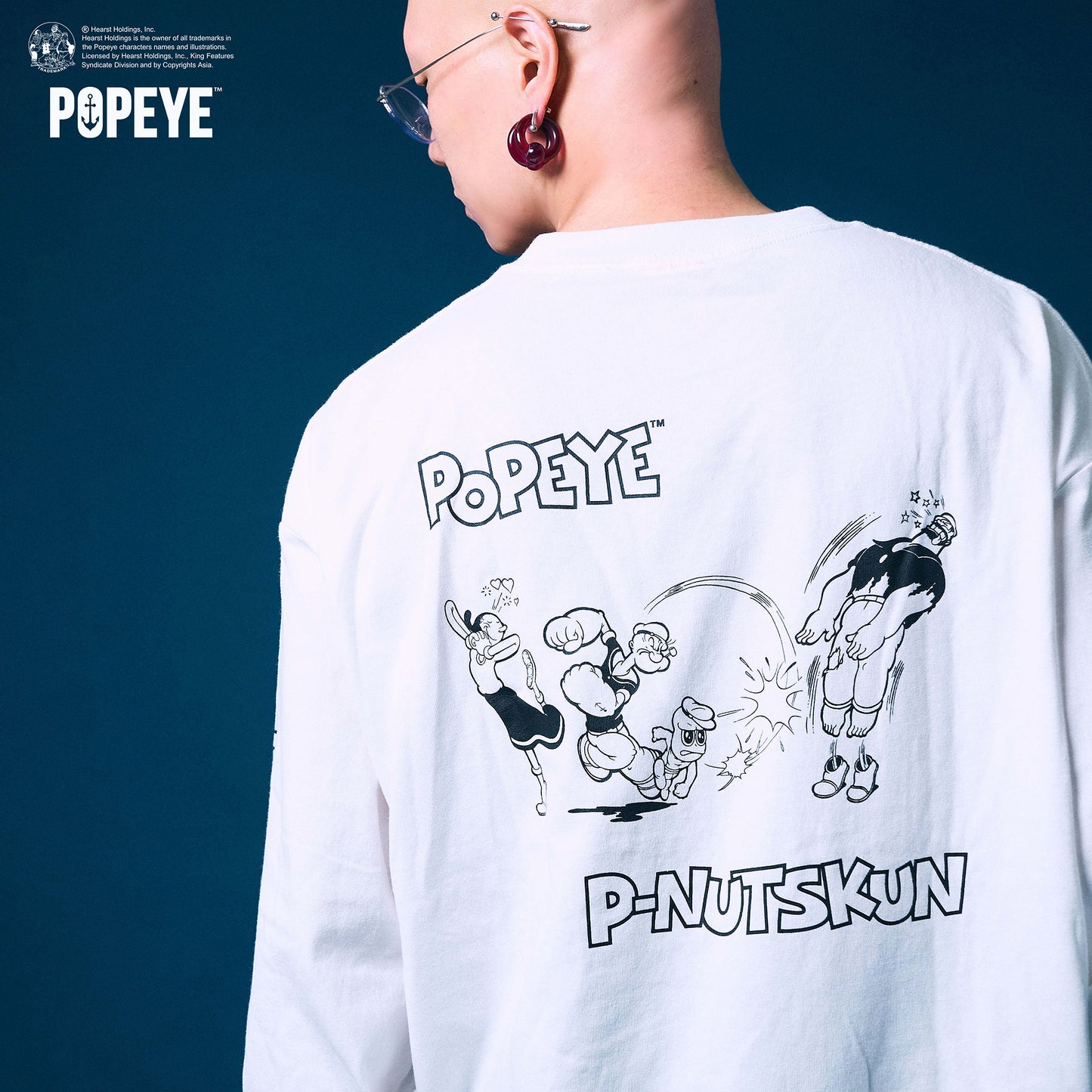 【POKOPEA　Collaboration】POPEYE™ x オシャレになりたい！ピーナッツくん　Graphic Long Sleeve T-shirt　White（L）