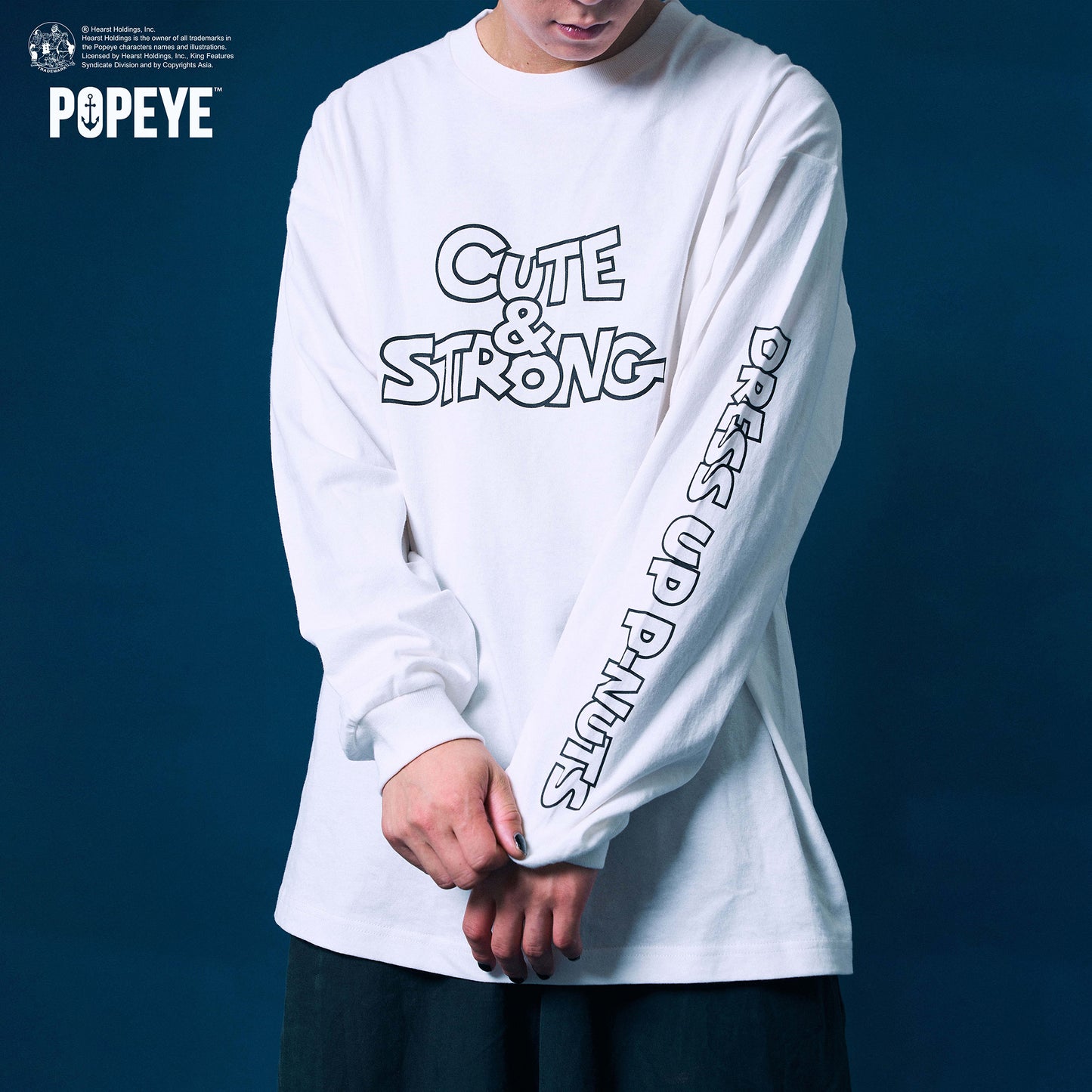 【POKOPEA　Collaboration】POPEYE™ x オシャレになりたい！ピーナッツくん　Graphic Long Sleeve T-shirt　White（M）