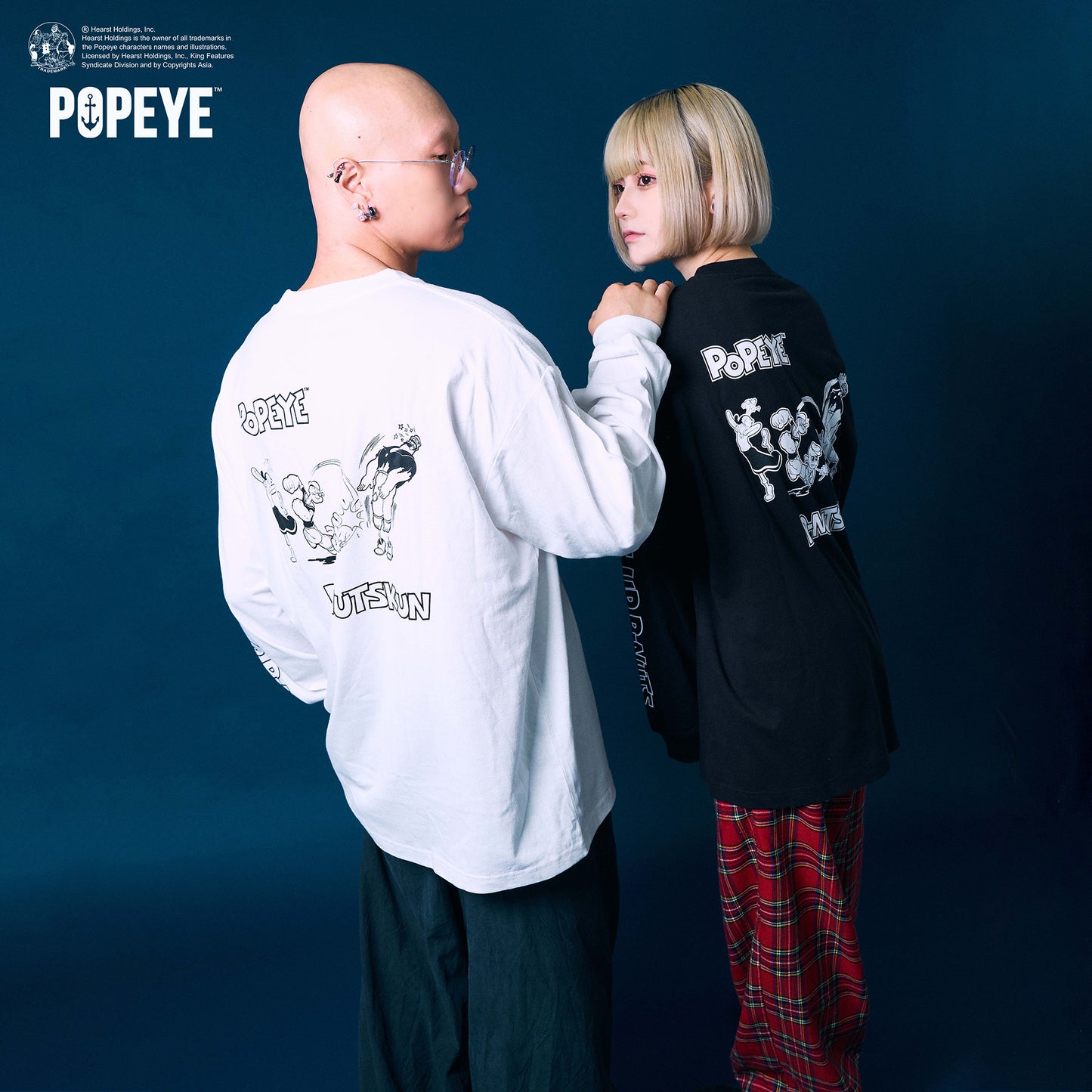 【POKOPEA　Collaboration】POPEYE™ x オシャレになりたい！ピーナッツくん　Graphic Long Sleeve T-shirt　Black（L）