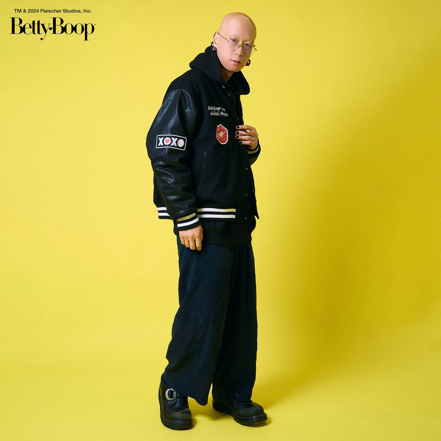 【POKOPEA　Collaboration】BETTY BOOP™ x ガチ恋ぽんぽこ Wool Melton Bomber Jacket　Black