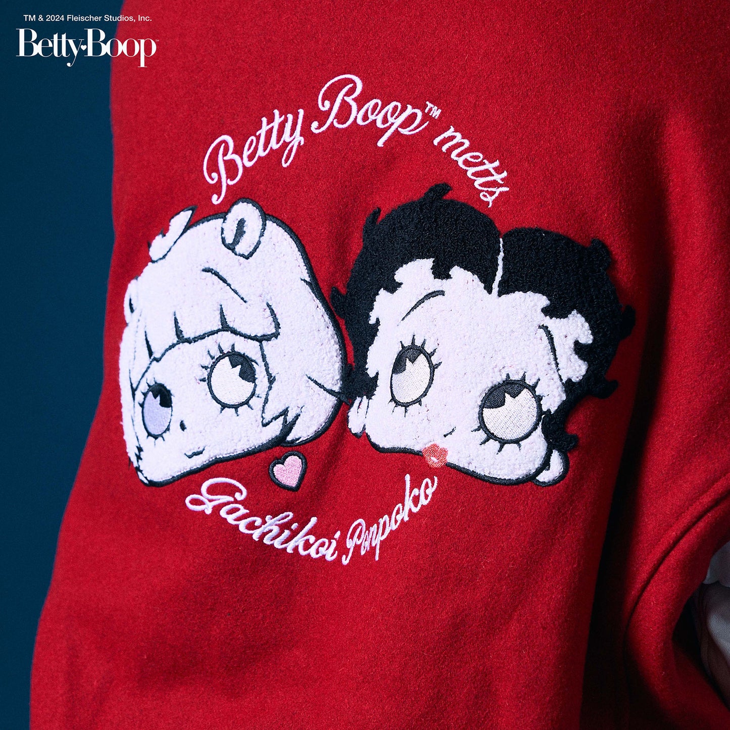 【POKOPEA　Collaboration】BETTY BOOP™ x ガチ恋ぽんぽこ Wool Melton Bomber Jacket　Red