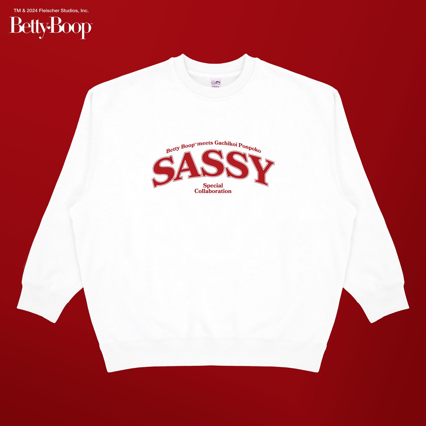 【POKOPEA　Collaboration】BETTY BOOP™ x ガチ恋ぽんぽこ Graphic Crewneck Sweatshirt　White（L）