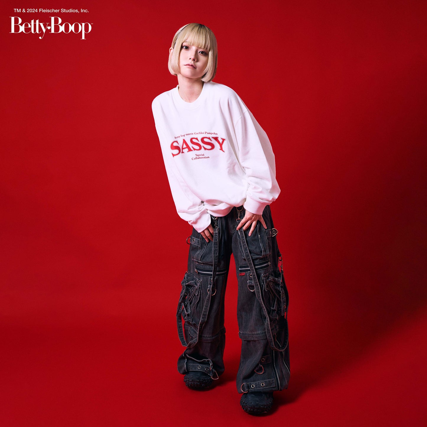 【POKOPEA　Collaboration】BETTY BOOP™ x ガチ恋ぽんぽこ Graphic Crewneck Sweatshirt　White（M）