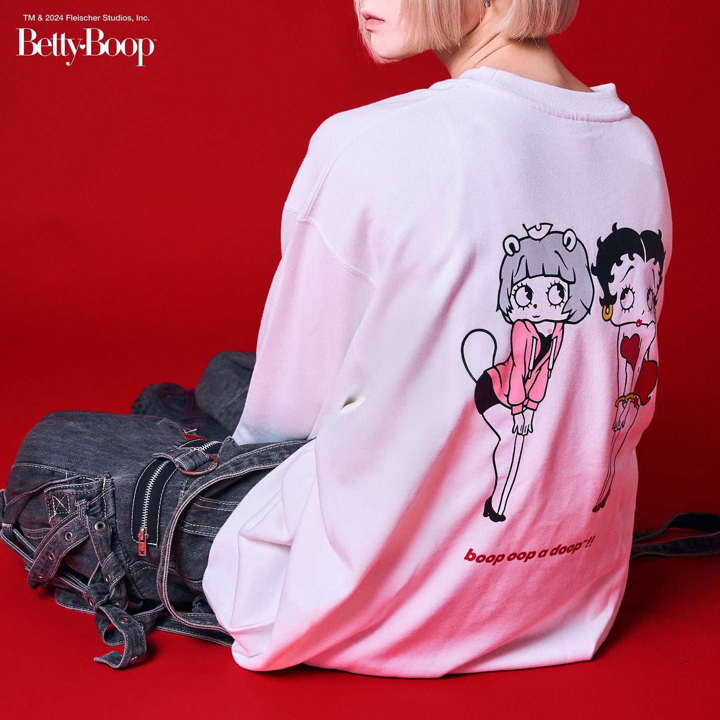 【POKOPEA　Collaboration】BETTY BOOP™ x ガチ恋ぽんぽこ Graphic Crewneck Sweatshirt　White（M）