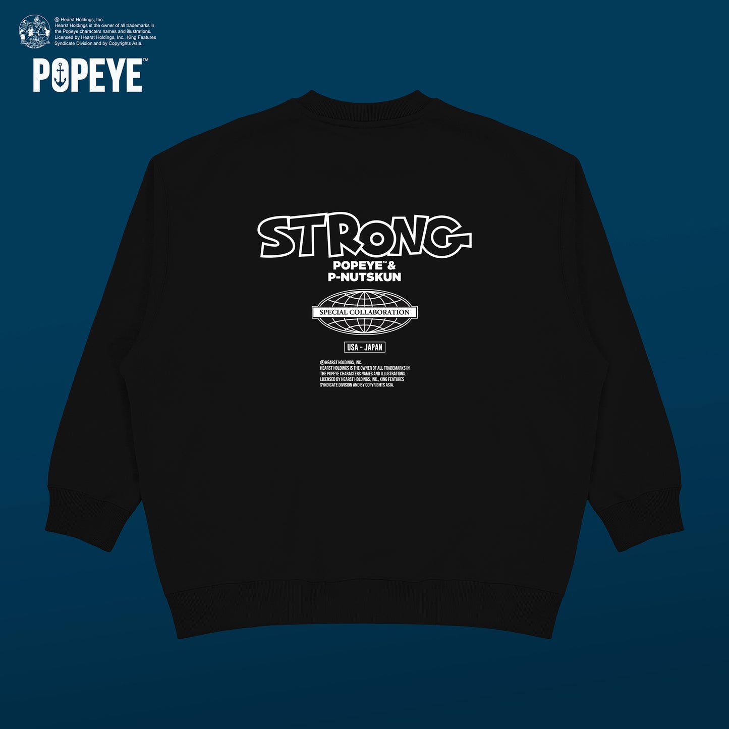 【POKOPEA　Collaboration】POPEYE™ x オシャレになりたい！ピーナッツくん　Poster Graphic Crewneck Sweatshirt　Black（M）