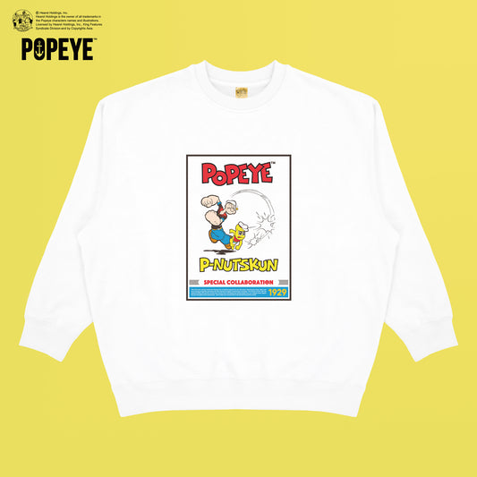 【POKOPEA　Collaboration】POPEYE™ x オシャレになりたい！ピーナッツくん　Poster Graphic Crewneck Sweatshirt　White（M）