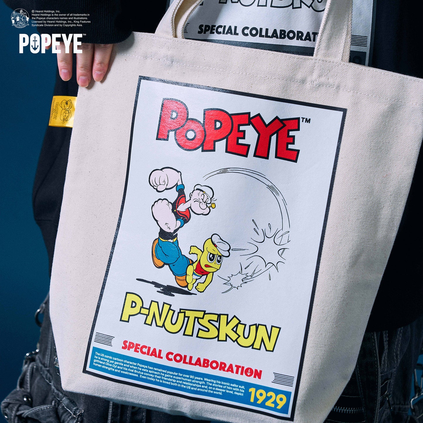 【POKOPEA　Collaboration】POPEYE™ x オシャレになりたい！ピーナッツくん　Poster Graphics Canvas Tote Bag　Natural